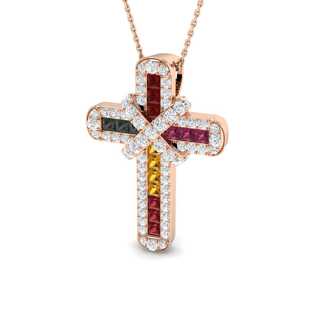 Multi Sapphire Cross Pendant in 9K Rose Gold
