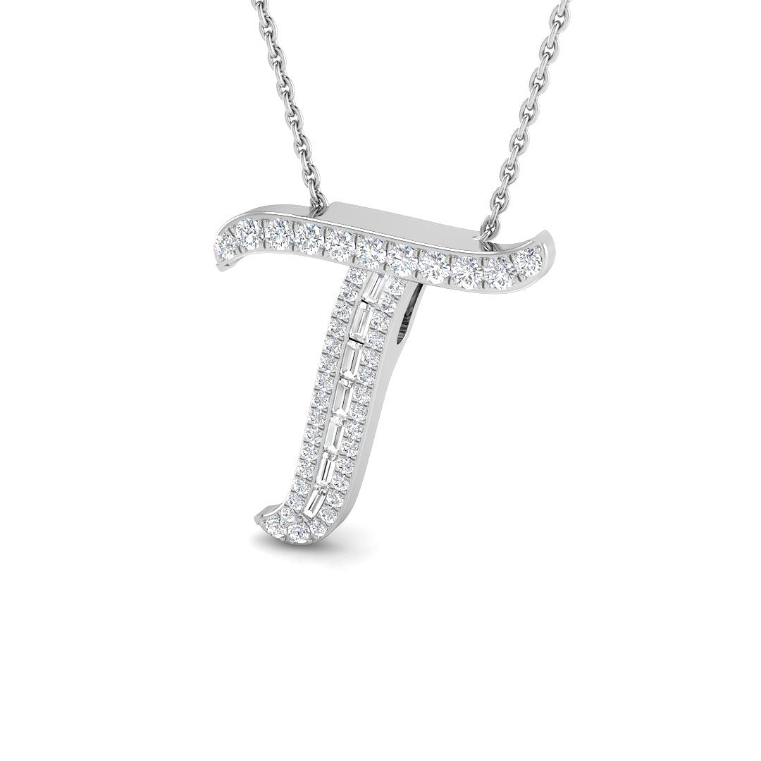 0.29ct Natural Diamond Initials Pendant in 9K White Gold