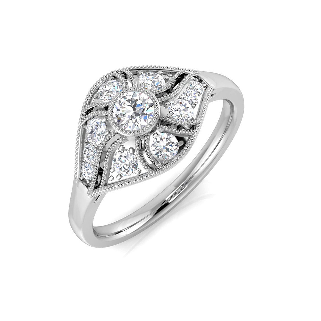 0.38ct Natural Diamond Vintage Ring in 18K White Gold