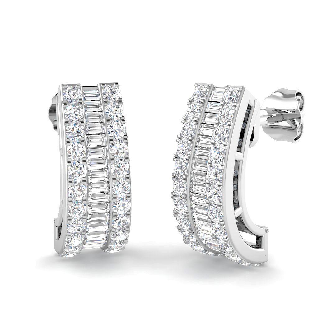 1.18ct Natural Diamond Baguette & Brilliant Earrings in 9K White Gold