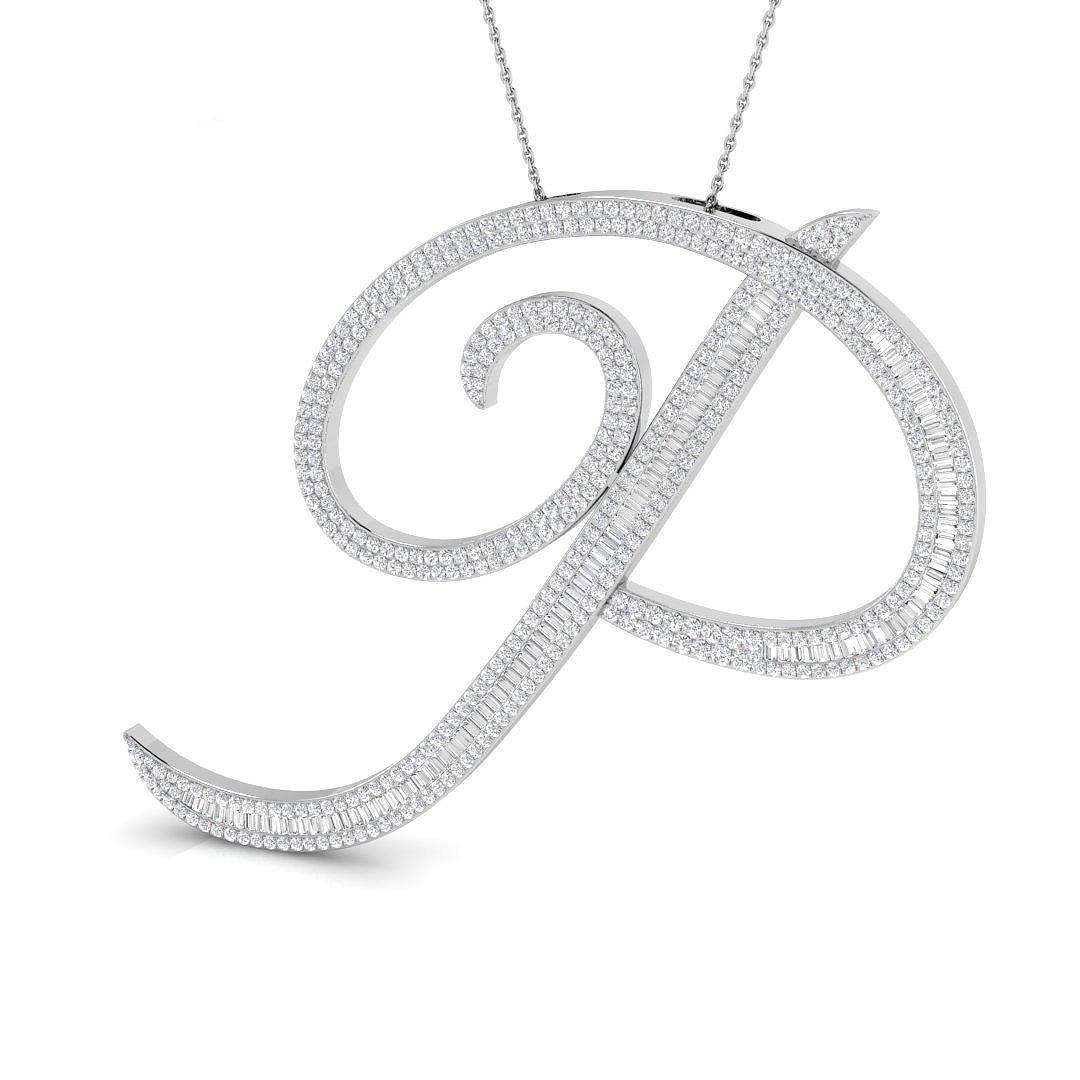 3.29ct Natural Diamond Initials Pendant in 9K White Gold