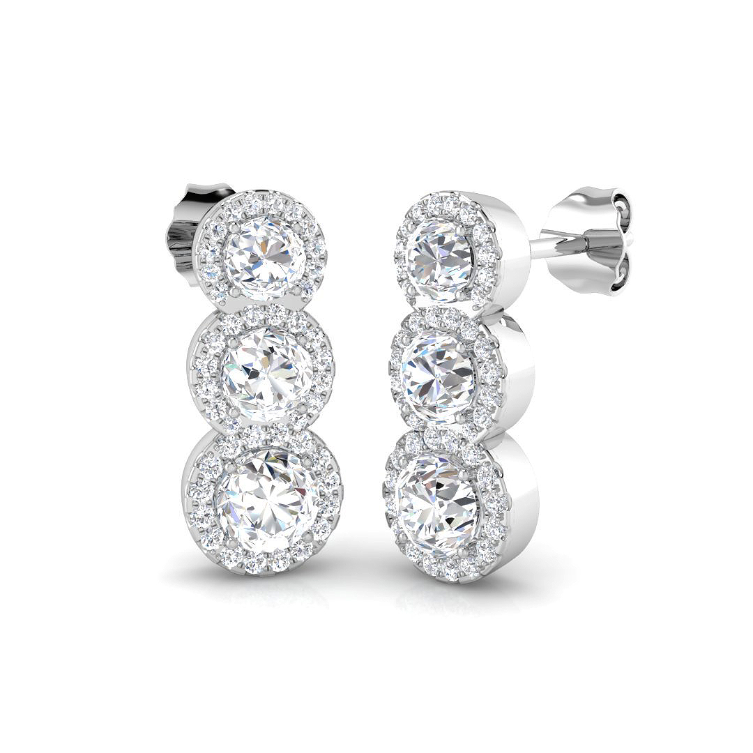1.65ct Natural Diamond Drop & Trilogy Earrings in 18K White Gold