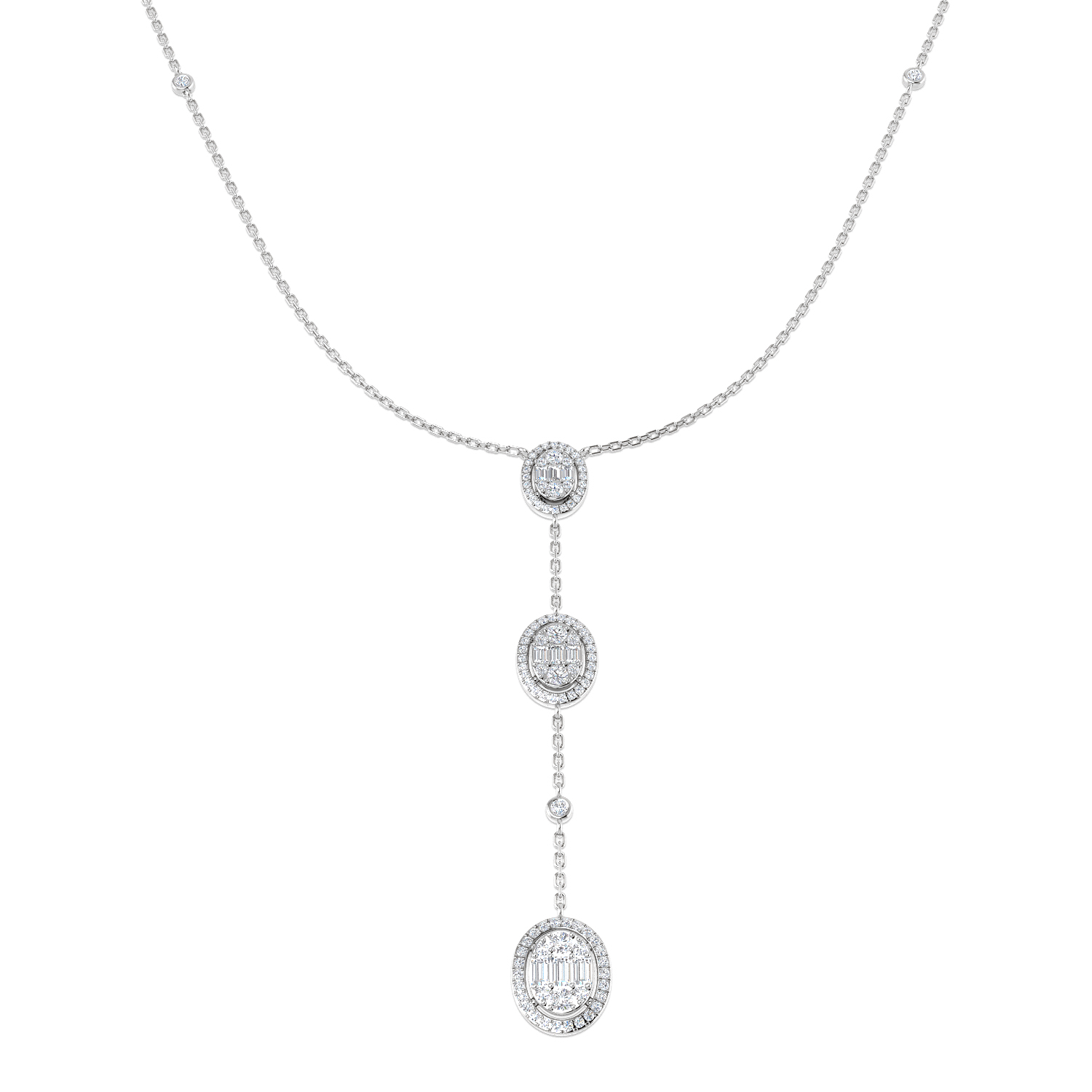 0.85ct Natural Diamond Baguette & Brilliant Necklace in 18K White Gold