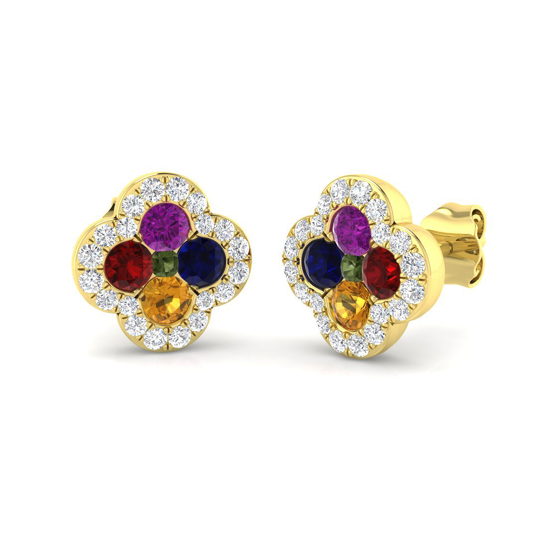 Multi Sapphire Earrings in 9K Yellow Gold