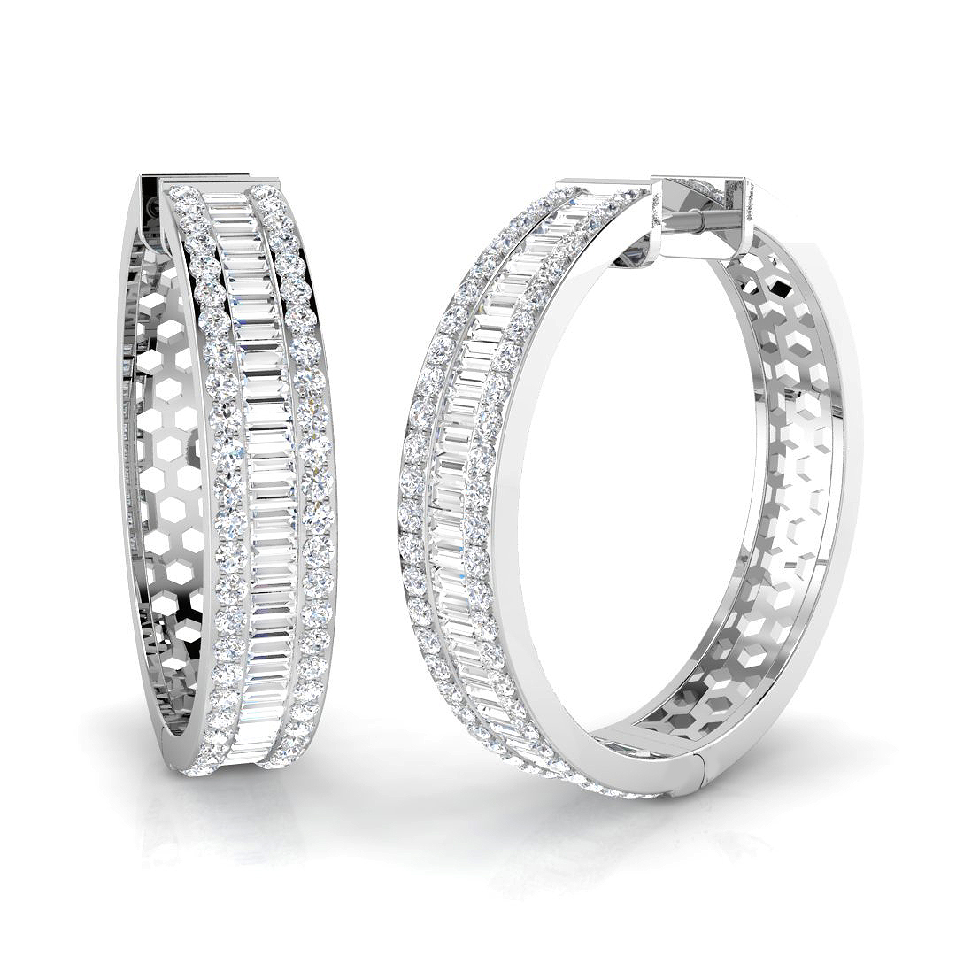 2.33ct Natural Diamond Baguette & Brilliant Earrings in 18K White Gold