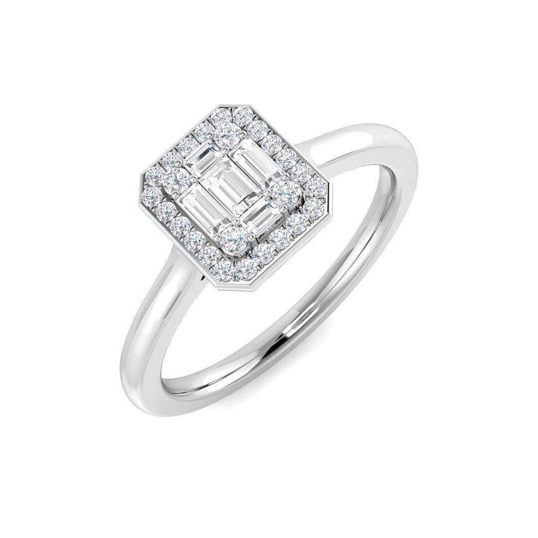 0.30ct Natural Diamond Baguette & Brilliant Ring in 9K White Gold