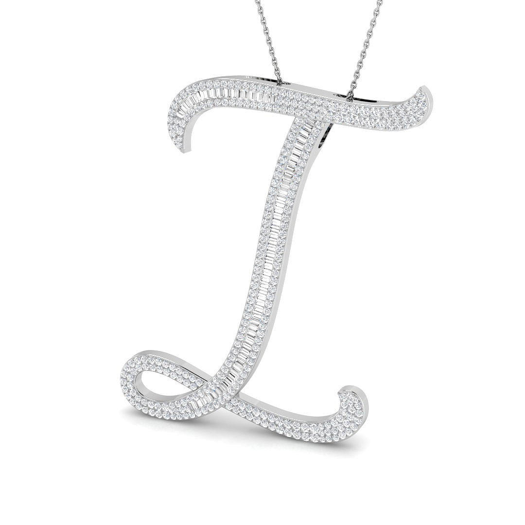 2.10ct Natural Diamond Initials Pendant in 9K White Gold