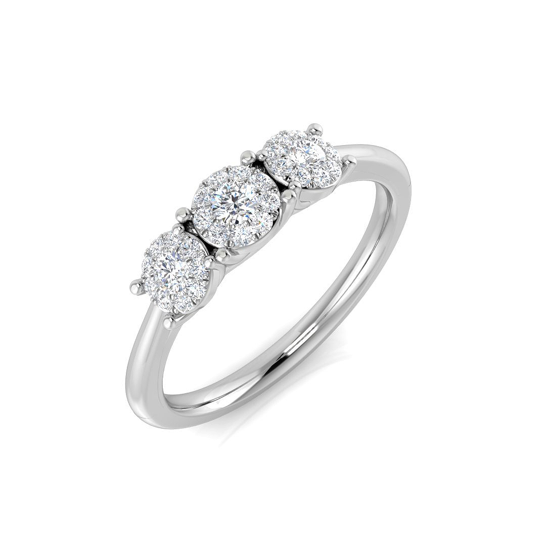 0.25ct Natural Diamond 3 Stone Ring in 14K White Gold