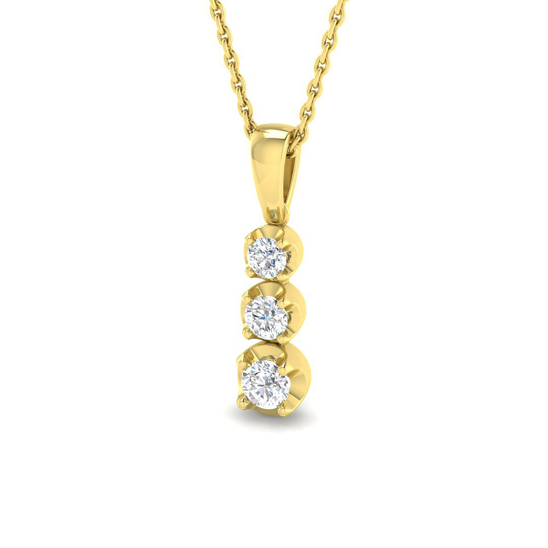 0.30ct Natural Diamond Drop & Trilogy Pendant in 9K Yellow Gold