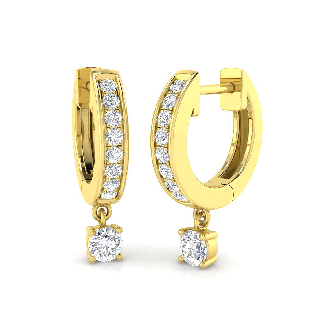 0.24ct Natural Diamond Drop & Trilogy Earrings in 18K Yellow Gold