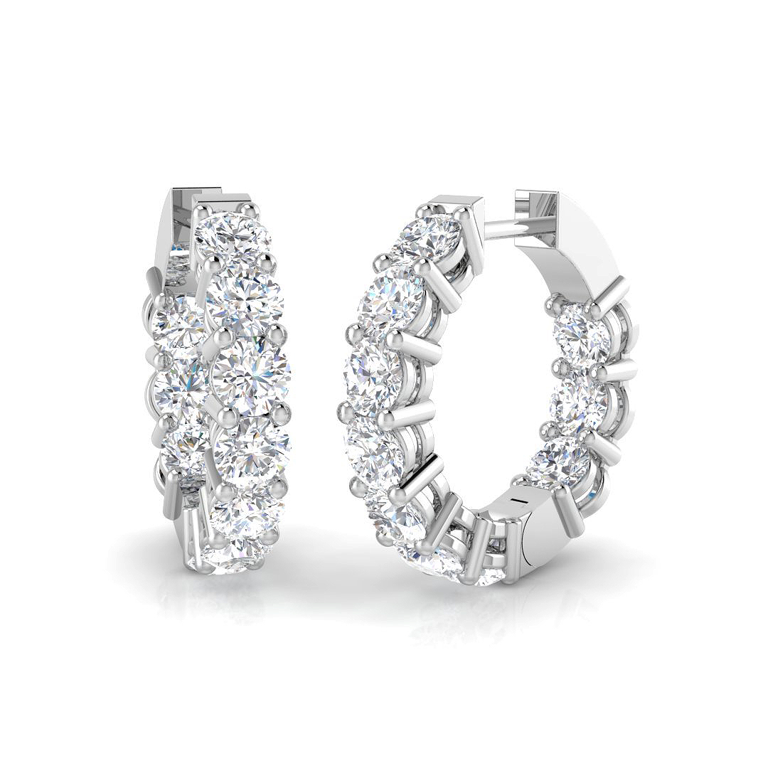 3.86ct Natural Diamond Hoops Earrings in 18K White Gold