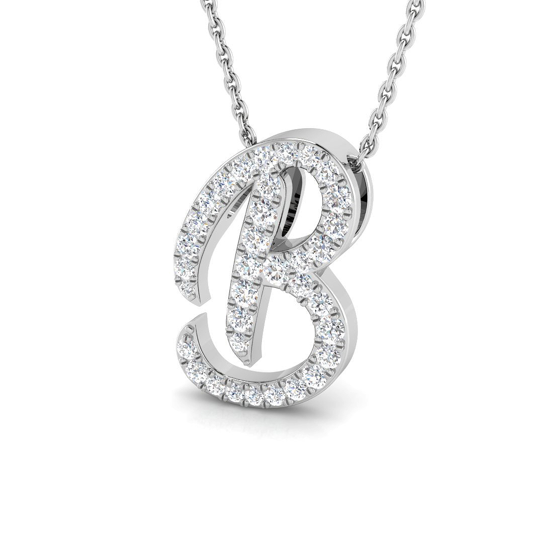 0.35ct Natural Diamond Initials Pendant in 9K White Gold