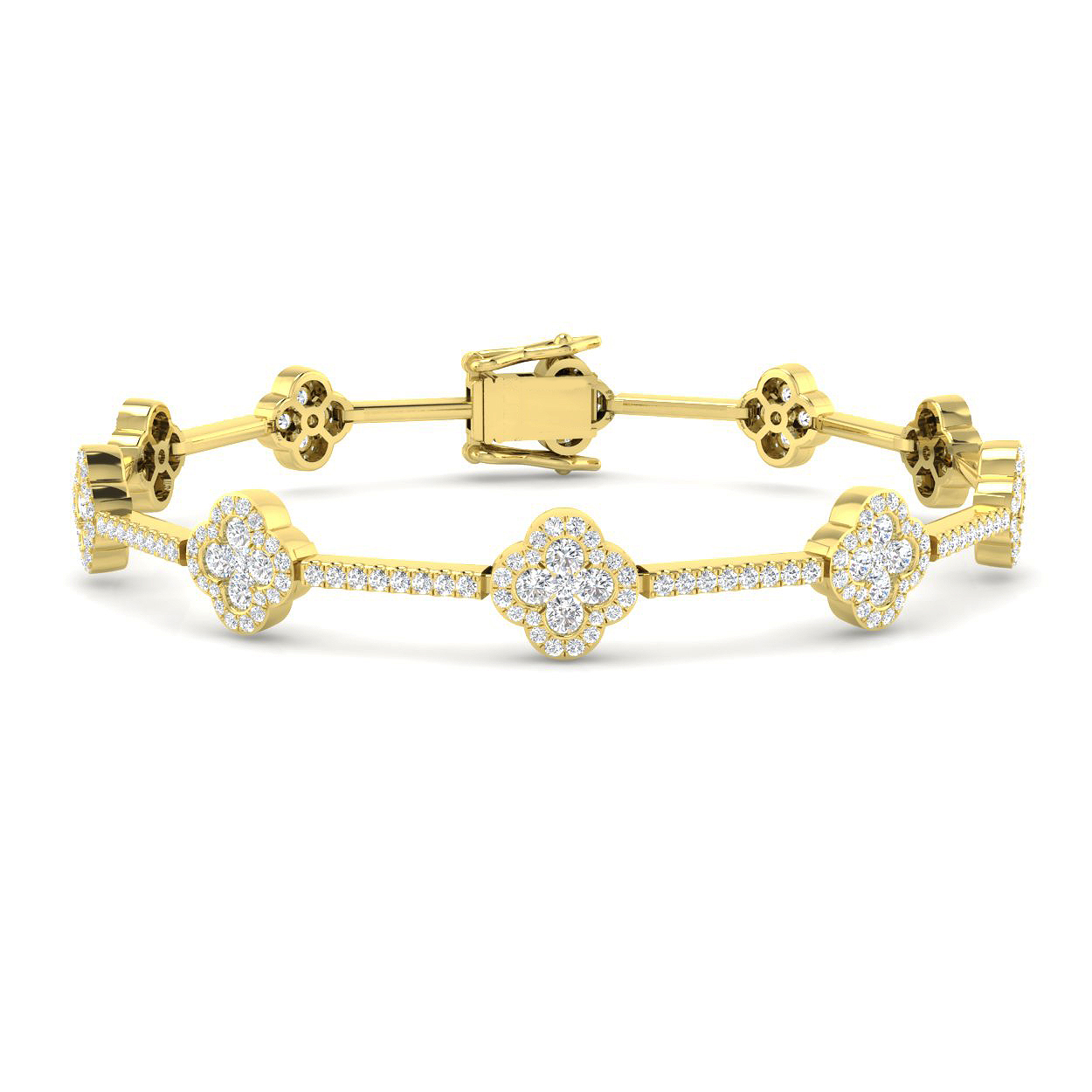 2.72ct Natural Diamond Clover Bracelet in 18K Yellow Gold