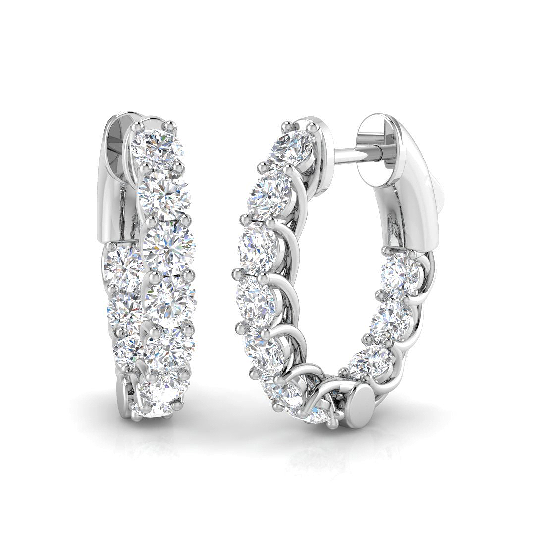 1.99ct Natural Diamond Hoops Earrings in 18K White Gold