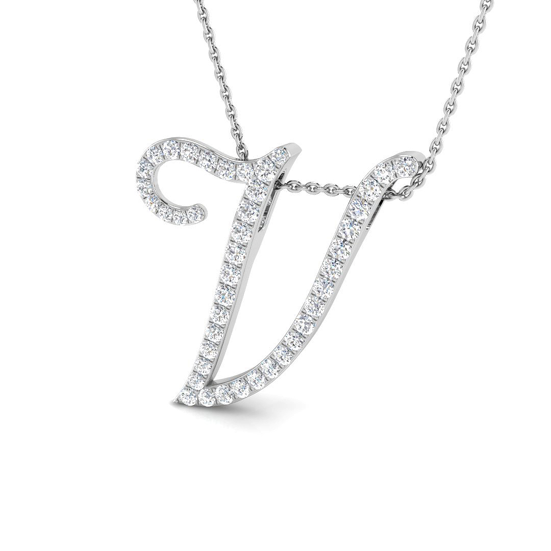 0.62ct Natural Diamond Initials Pendant in 9K White Gold