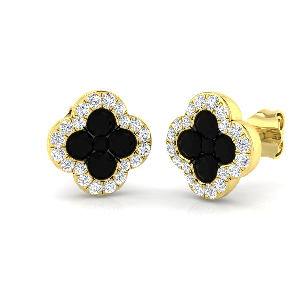 1.16ct Natural Diamond Clover Earrings in 18K Yellow Gold