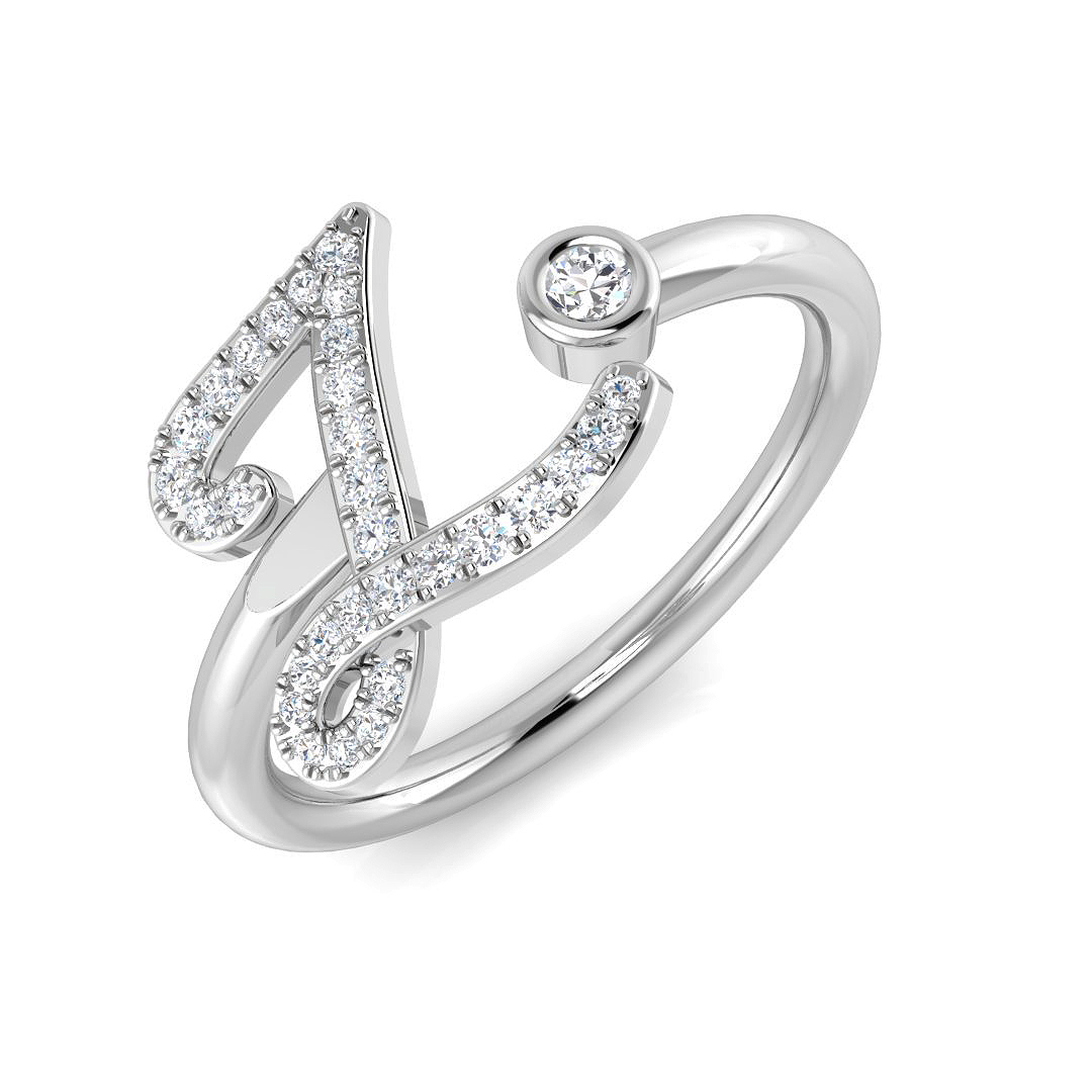 0.13ct Natural Diamond Initials Ring in 9K White Gold
