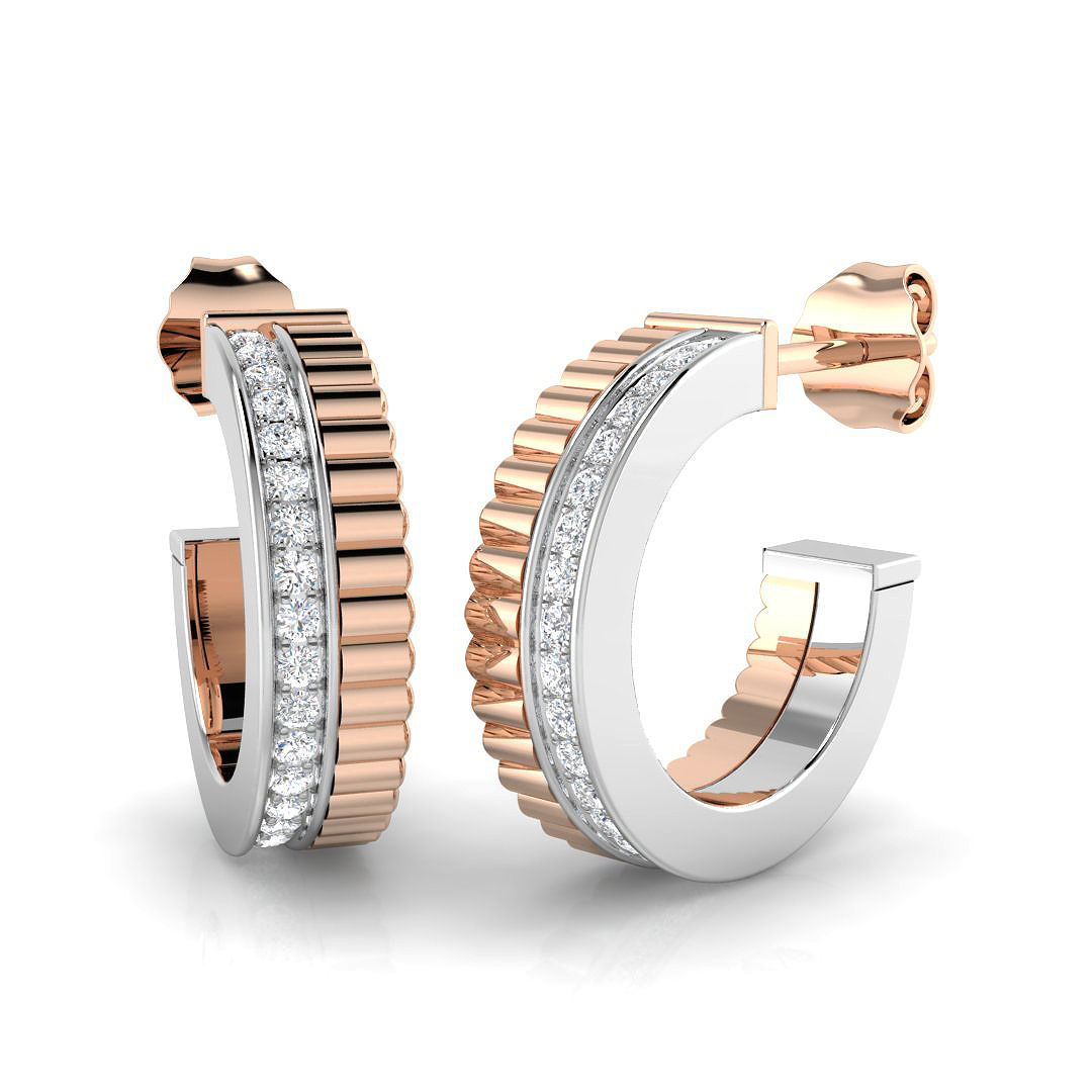 0.33ct Natural Diamond Hoops Earrings in 18K Two Tone