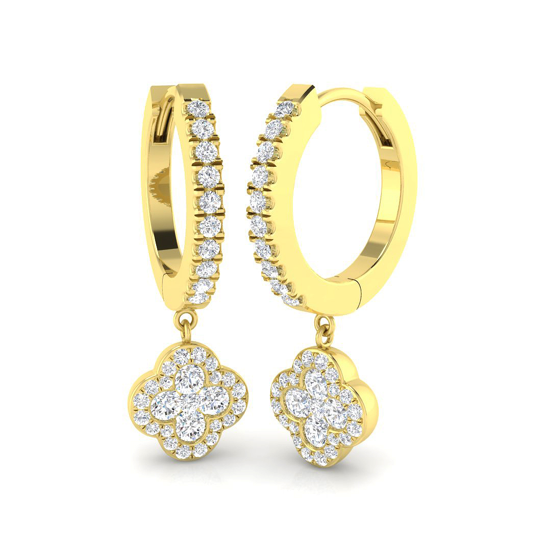 0.62ct Natural Diamond Clover Earrings in 9K Yellow Gold