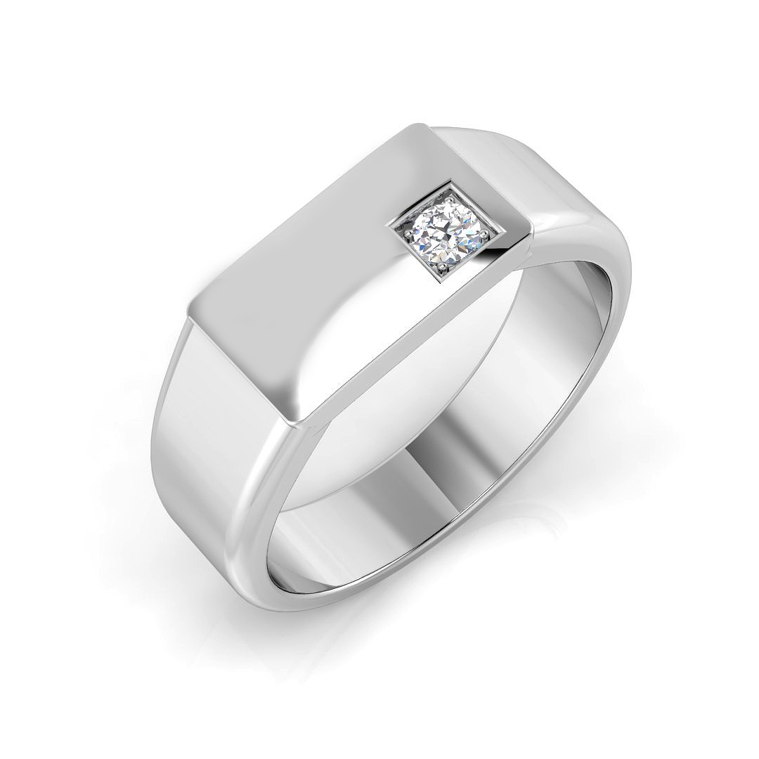 0.04ct Natural Diamond Signet Ring in 9K White Gold