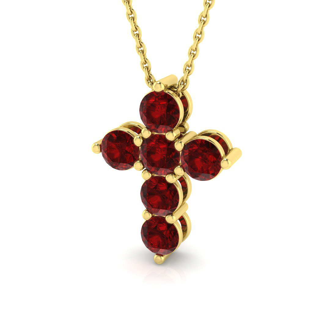 Ruby Cross Pendant in 18K Yellow Gold