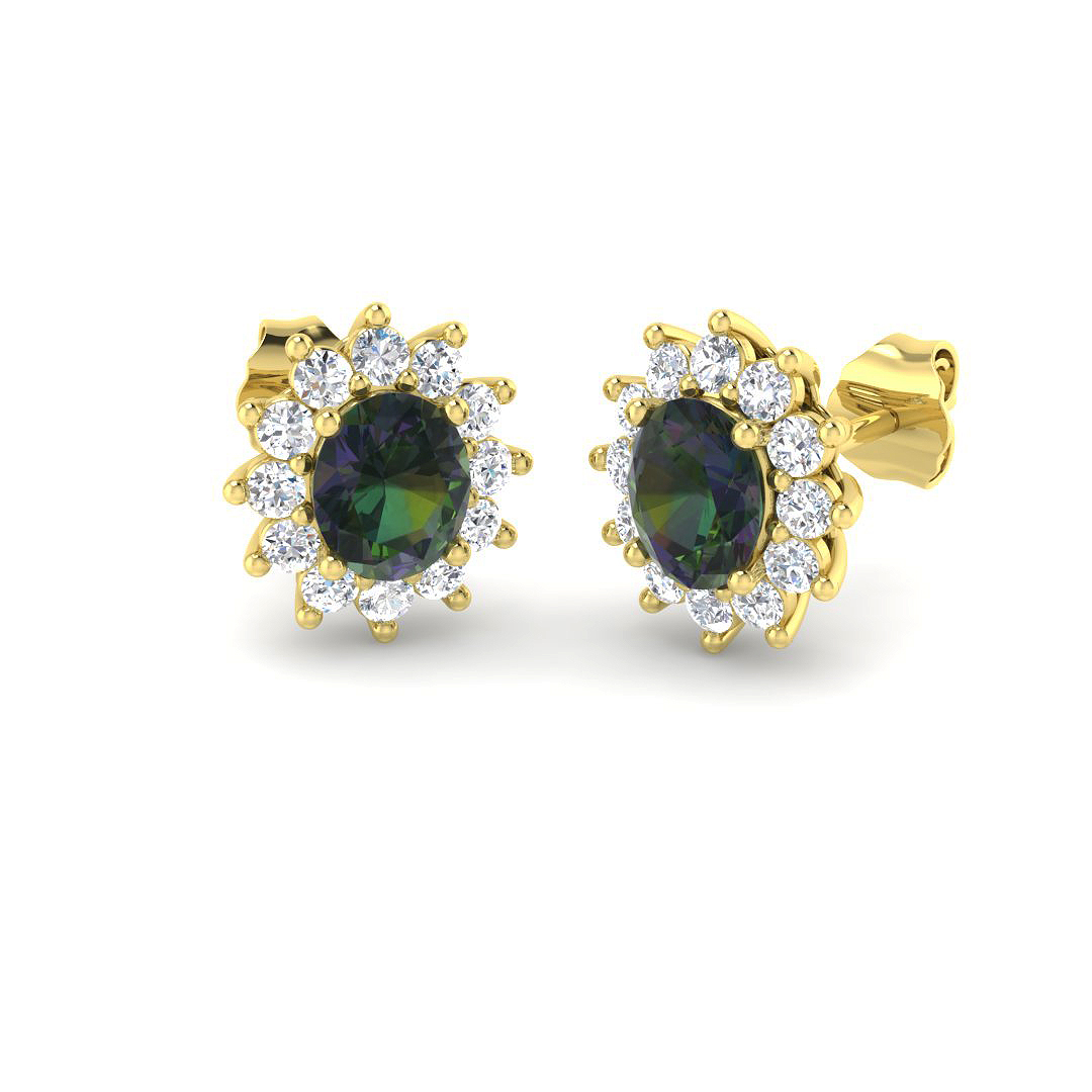 Teal Sapphire Earrings in 9K Yellow Gold