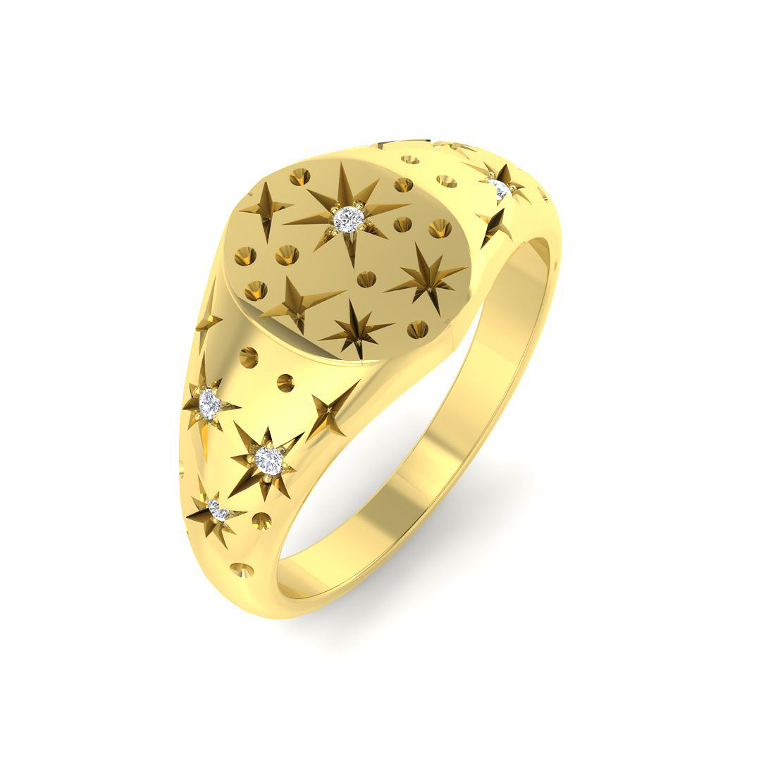 0.04ct Natural Diamond Signet Ring in 9K Yellow Gold