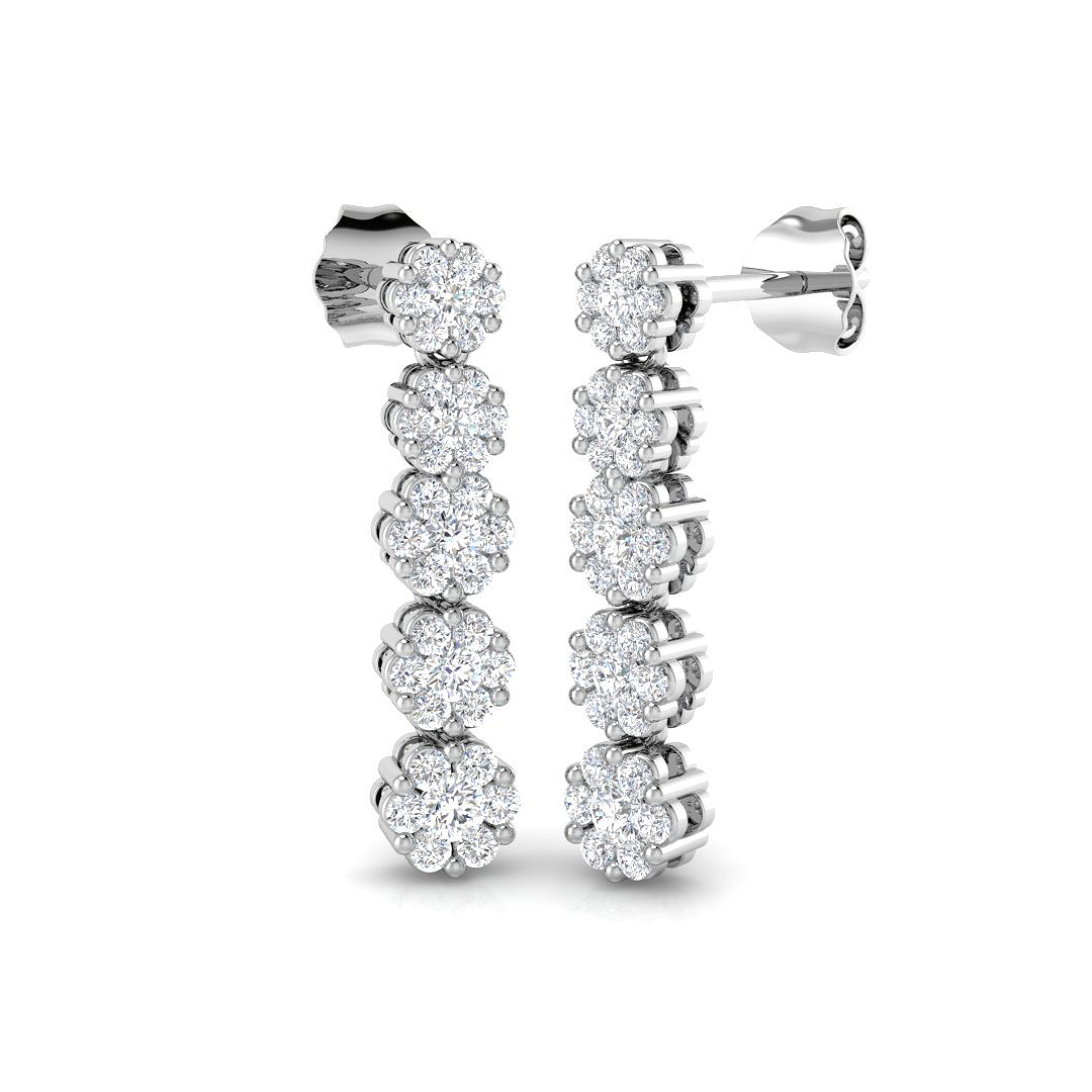 0.85ct Natural Diamond Drop & Trilogy Earrings in 18K White Gold