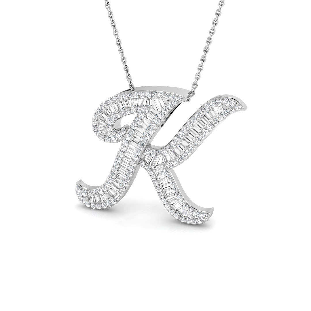 1.06ct Natural Diamond Initials Pendant in 9K White Gold