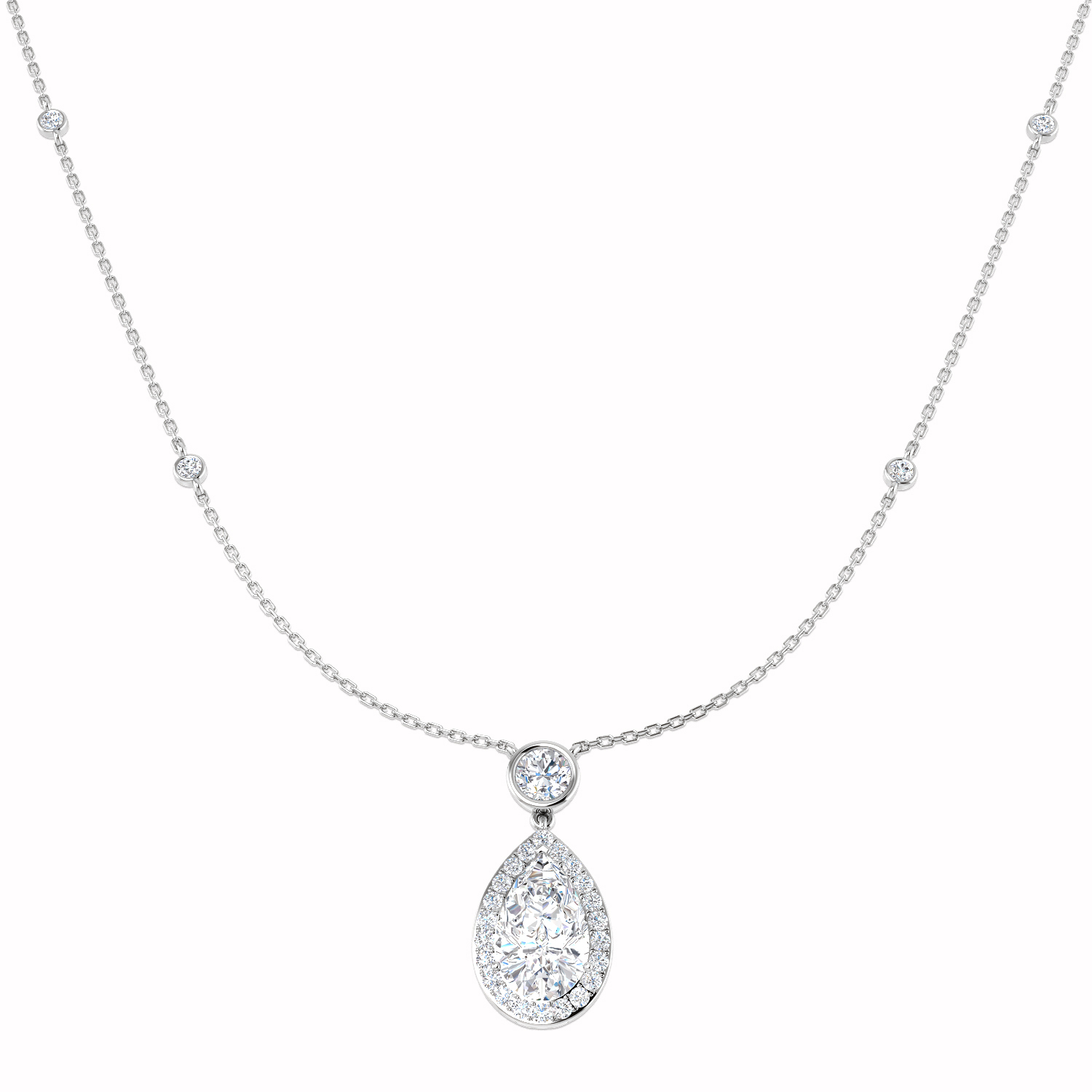4.18ct Lab-Grown Diamond Halo Necklace in 18K White Gold