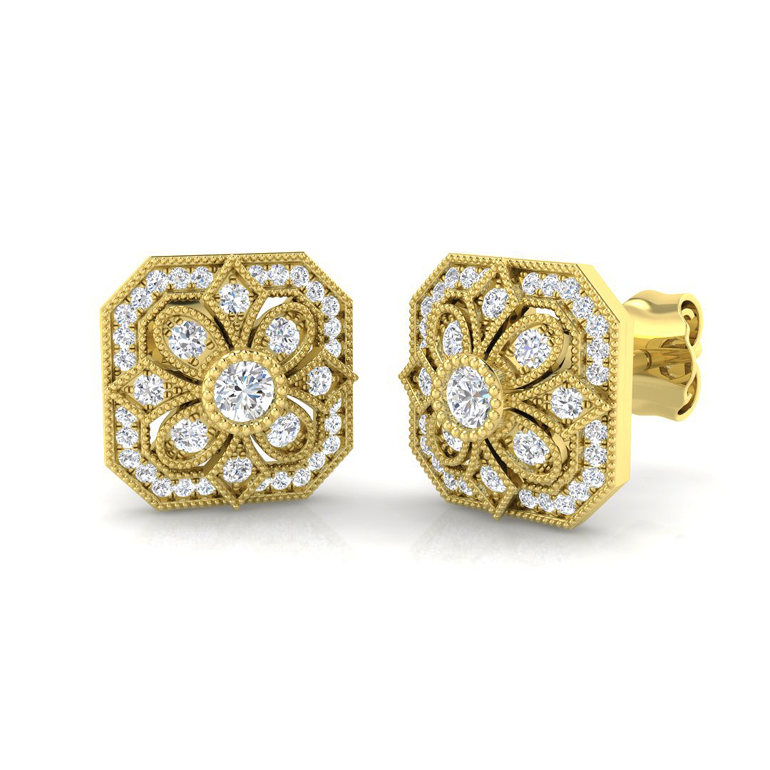 0.22ct Natural Diamond Vintage Earrings in 9K Yellow Gold