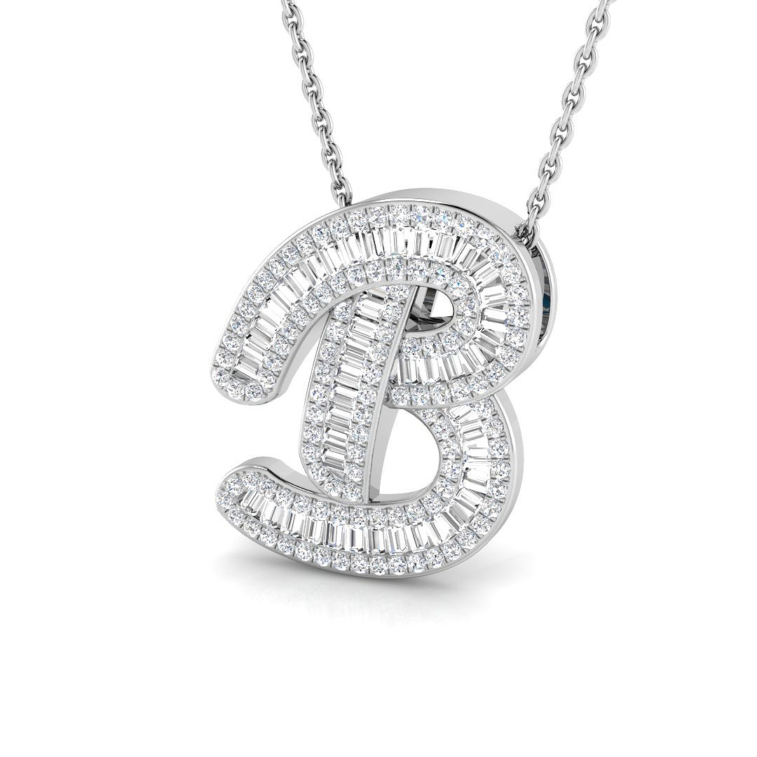 0.54ct Natural Diamond Initials Pendant in 9K White Gold