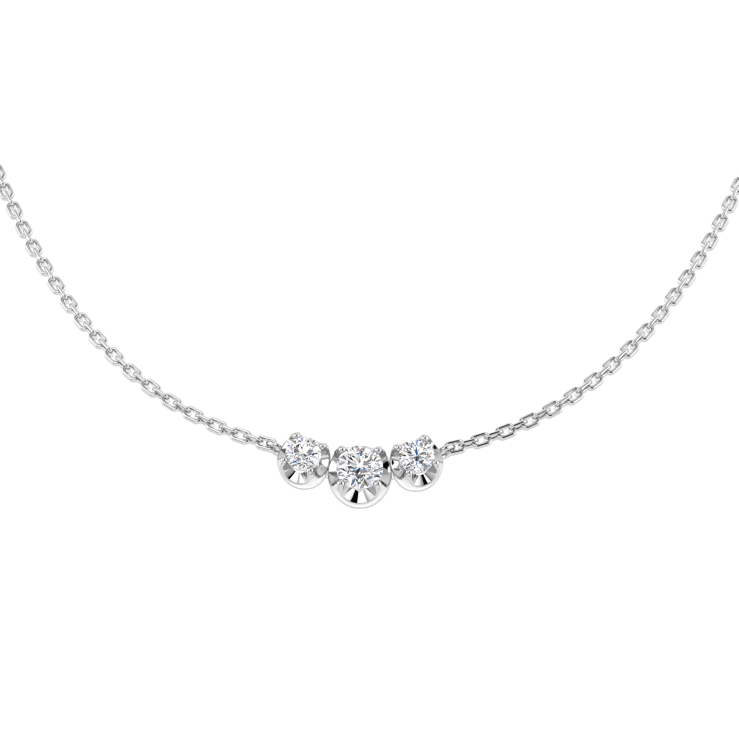 0.30ct Natural Diamond Drop & Trilogy Necklace in 18K White Gold