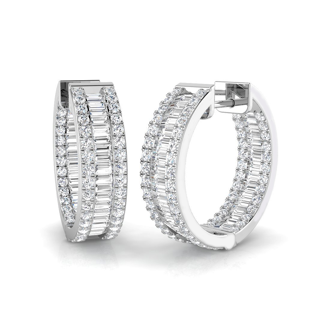 1.82ct Natural Diamond Baguette & Brilliant Earrings in 18K White Gold