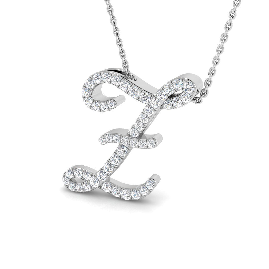 0.43ct Natural Diamond Initials Pendant in 9K White Gold