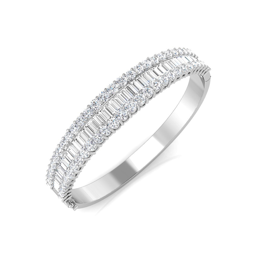 7.14ct Natural Diamond Baguette & Brilliant Bangle in 9K White Gold