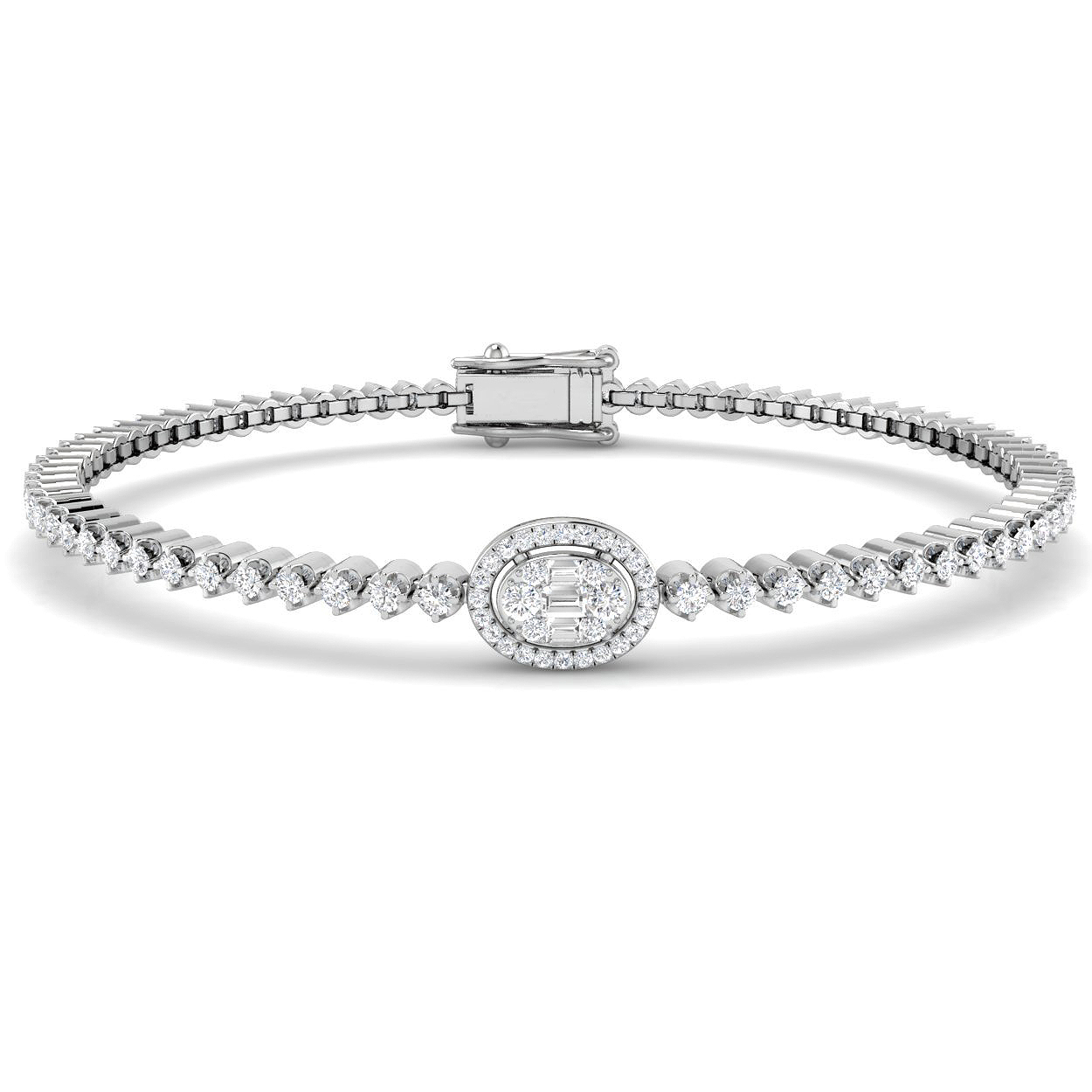 1.11ct Natural Diamond Baguette & Brilliant Bracelet in 18K White Gold