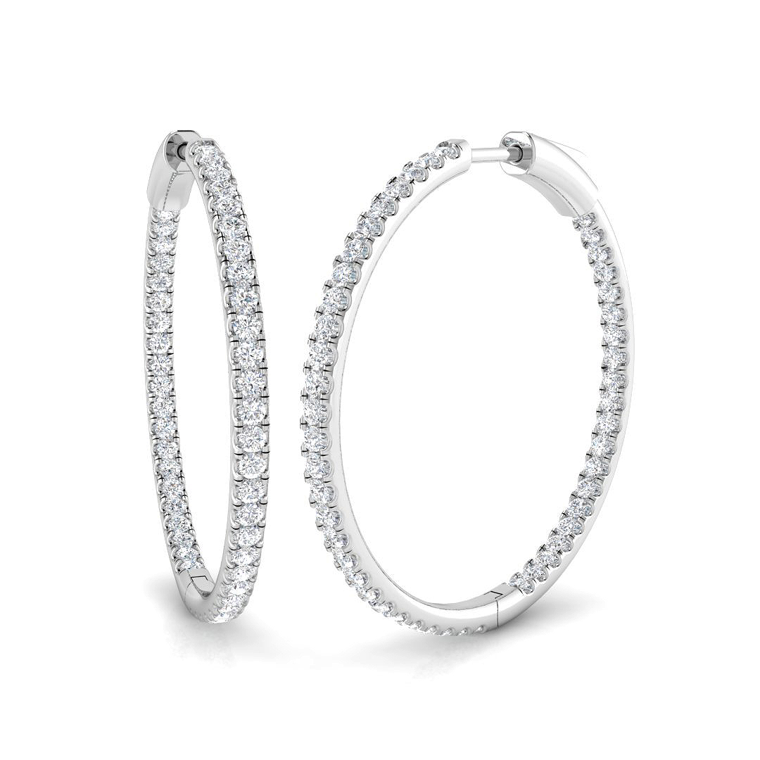 1.52ct Natural Diamond Hoops Earrings in 18K White Gold