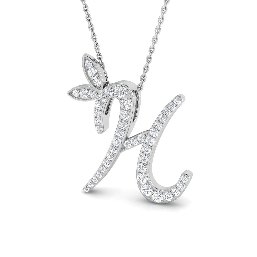 0.36ct Natural Diamond Initials Pendant in 9K White Gold
