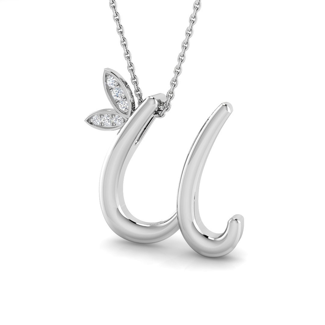 0.06ct Natural Diamond Initial Pendant in 9K White Gold
