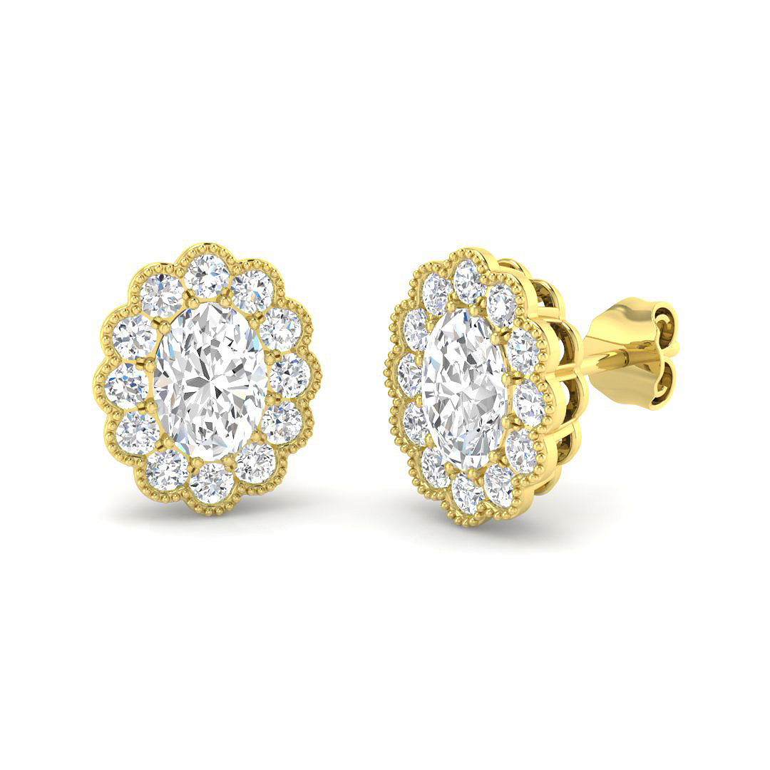 2.24ct Lab-Grown Diamond Vintage Earrings in 9K Yellow Gold