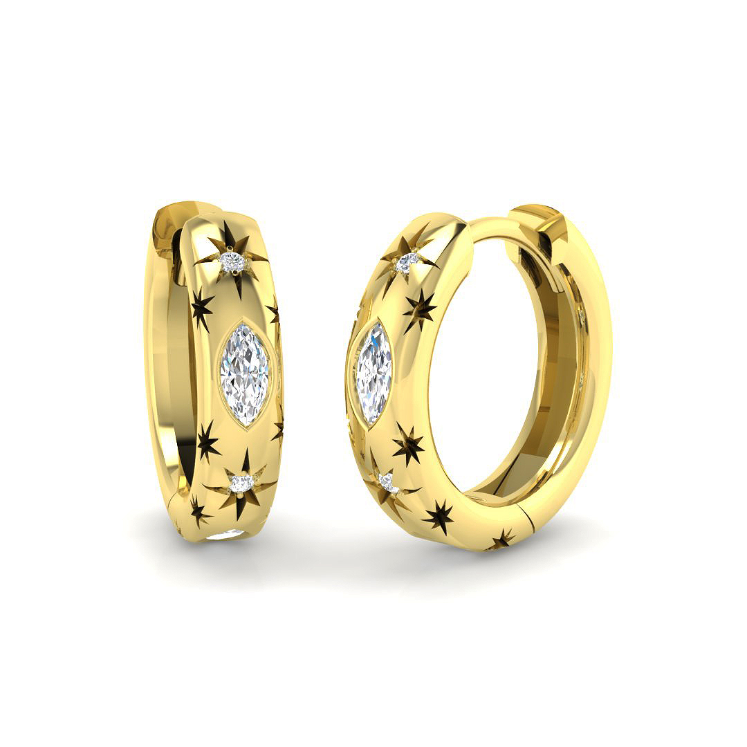0.22ct Natural Diamond Hoop Earrings in 9K Yellow Gold