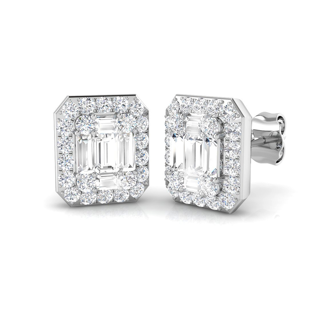 0.87ct Natural Diamond Baguette & Brilliant Earrings in 9K White Gold