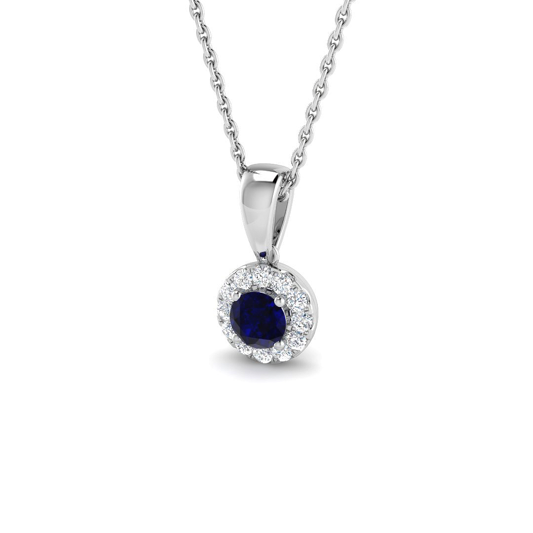 Blue Sapphire Pendant in 9K White Gold
