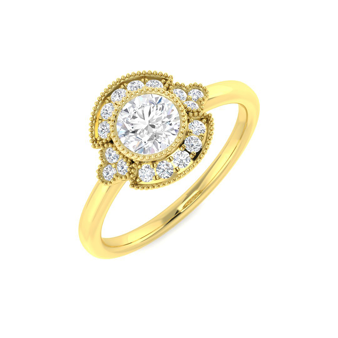 0.72ct Natural Diamond Halo Ring in 9K Yellow Gold