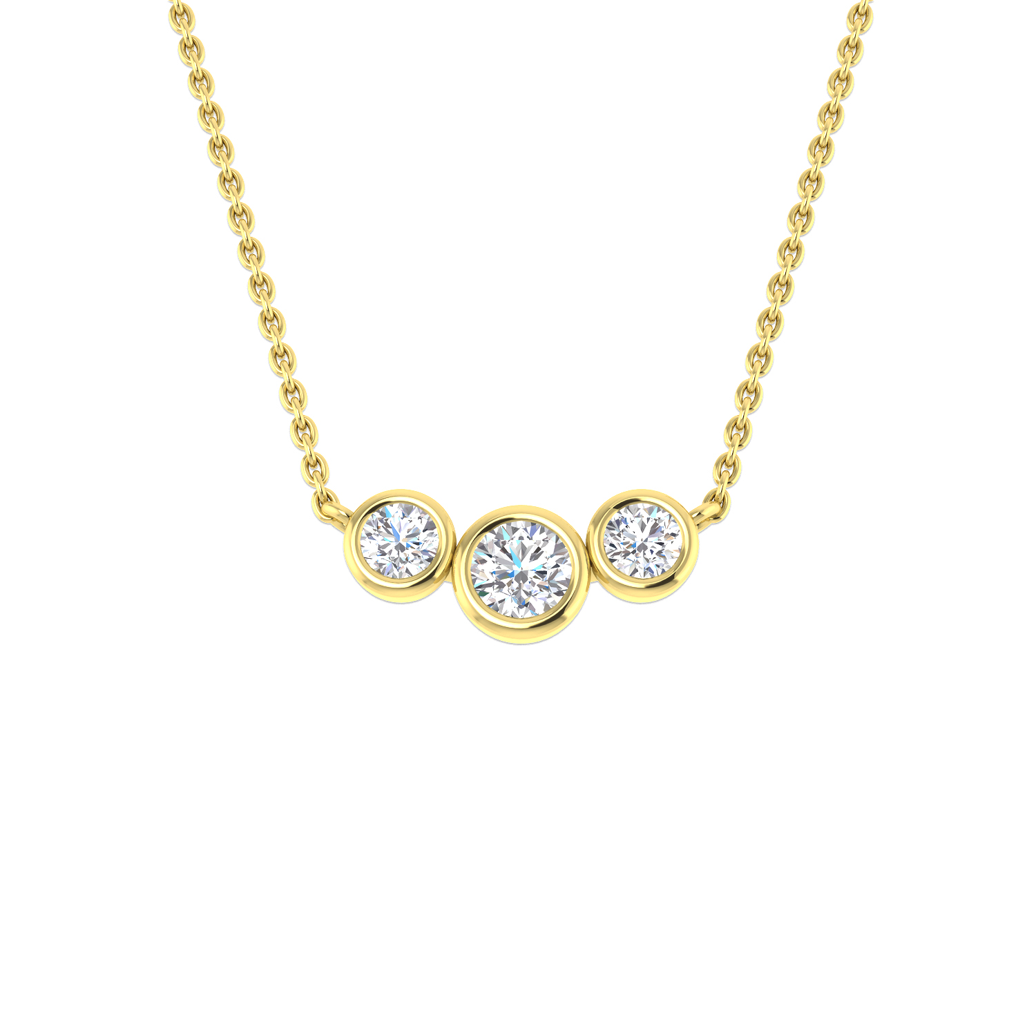 0.35ct Natural Diamond Drop & Trilogy Necklace in 18K Yellow Gold