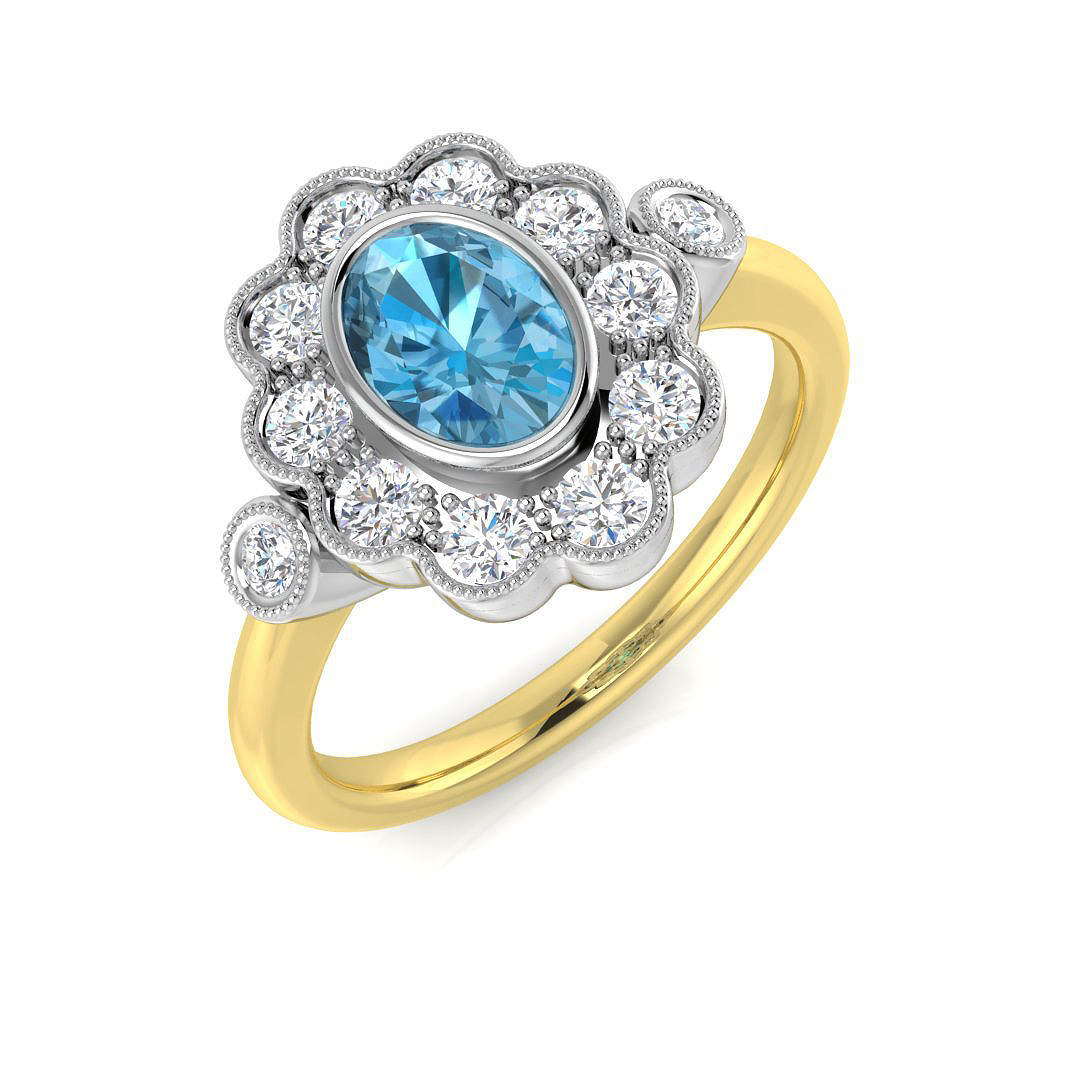 Blue Topaz Ring in 9K Two Tone