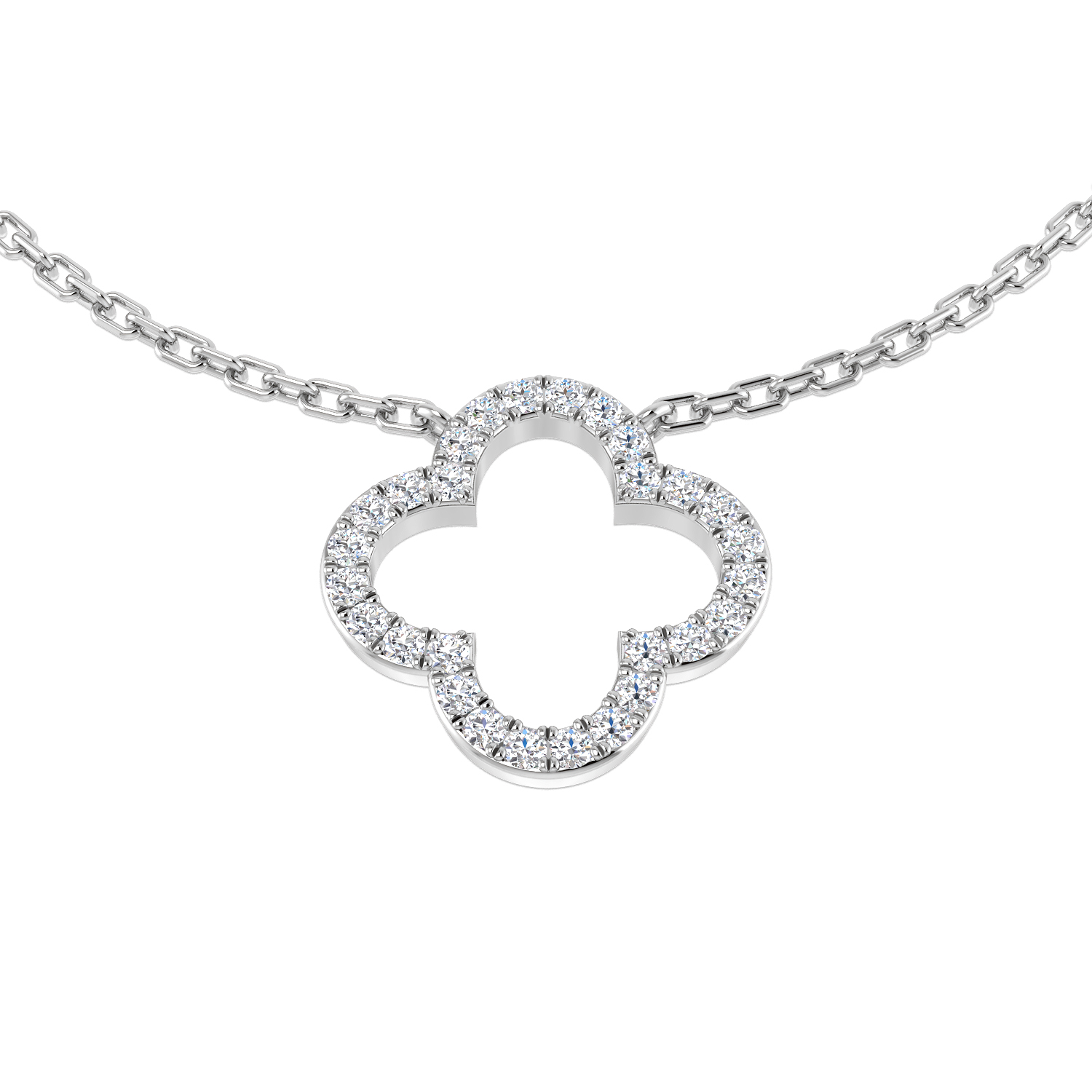 0.13ct Natural Diamond Clover Necklace in 9K White Gold