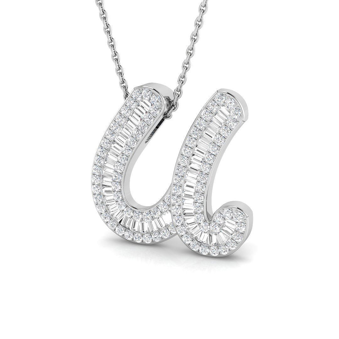 0.68ct Natural Diamond Initials Pendant in 9K White Gold