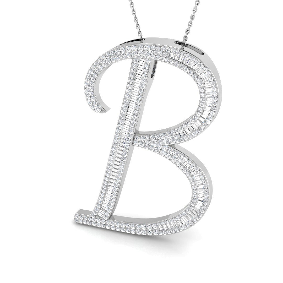 1.93ct Natural Diamond Initials Pendant in 9K White Gold